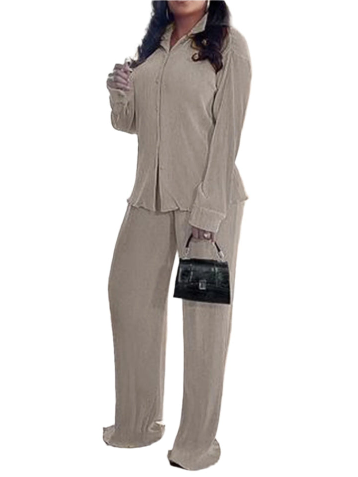 CLEO™ – Completo con colletto chic, maniche lunghe e pantaloni a gamba larga