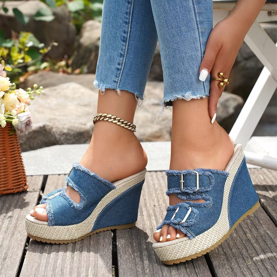 Sandali con zeppa in denim Elara