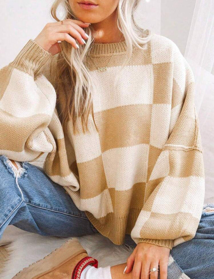 REVERIE™ - Maglione girocollo a maniche lunghe scozzese casual