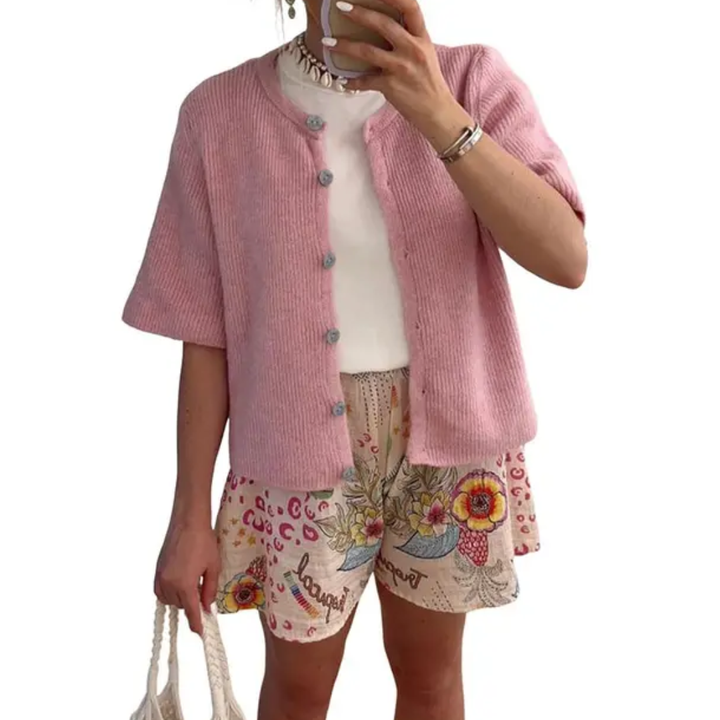 WREN™ – Cardigan a maniche corte a coste morbide con bottoni