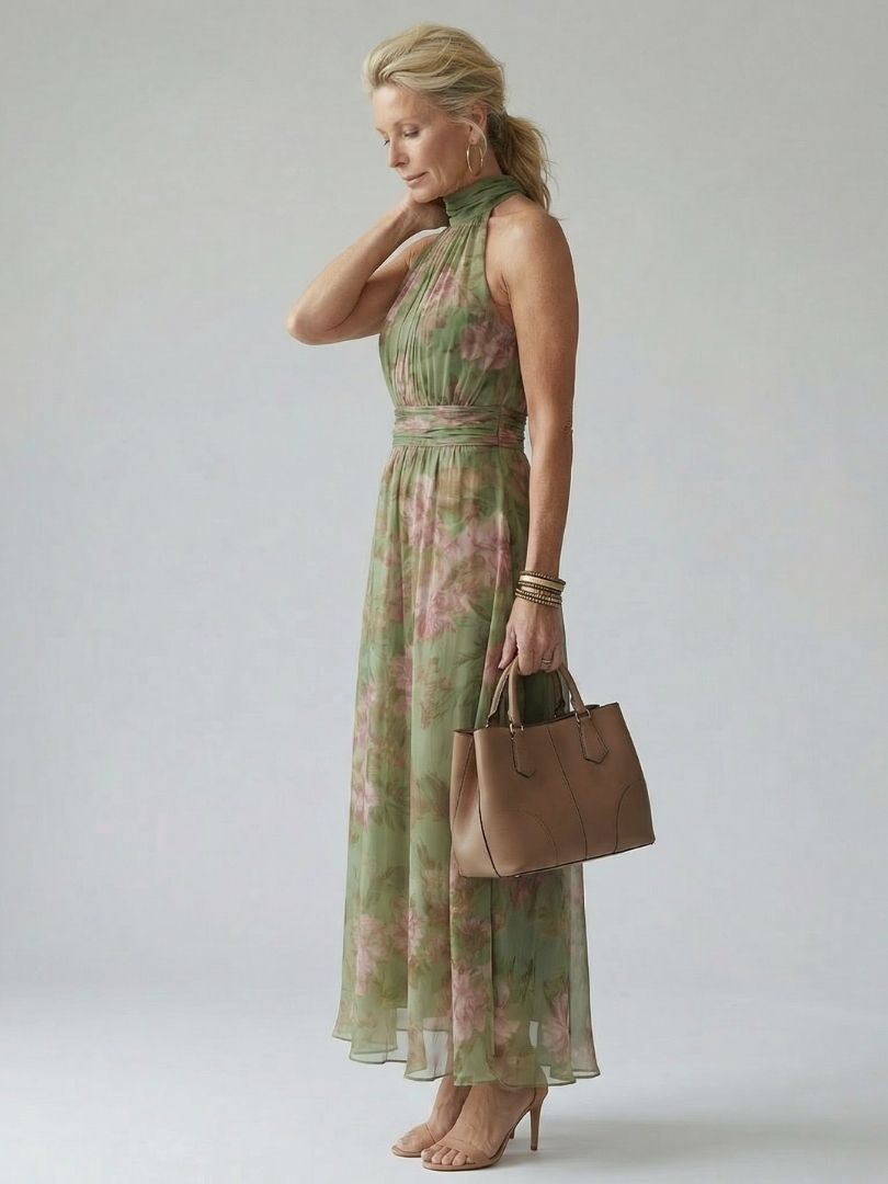 Abito midi Mirelle™ con scollo all'americana e arricciature