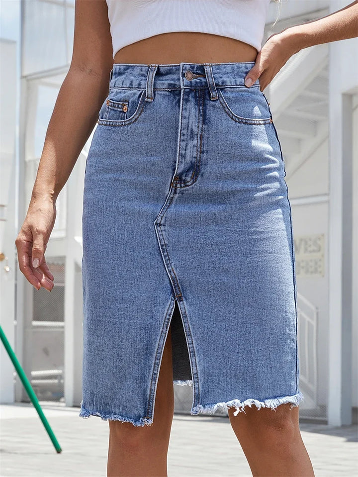 GISELE™ – Gonna Midi in Denim con Spacco Casual