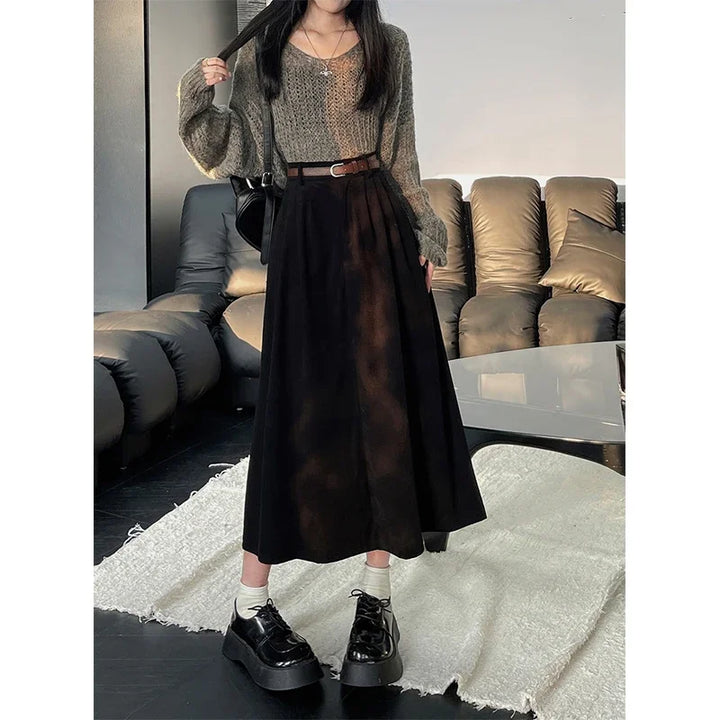 ESTELLE™ – Gonna Midi in Velluto a Coste con Cintura Classica