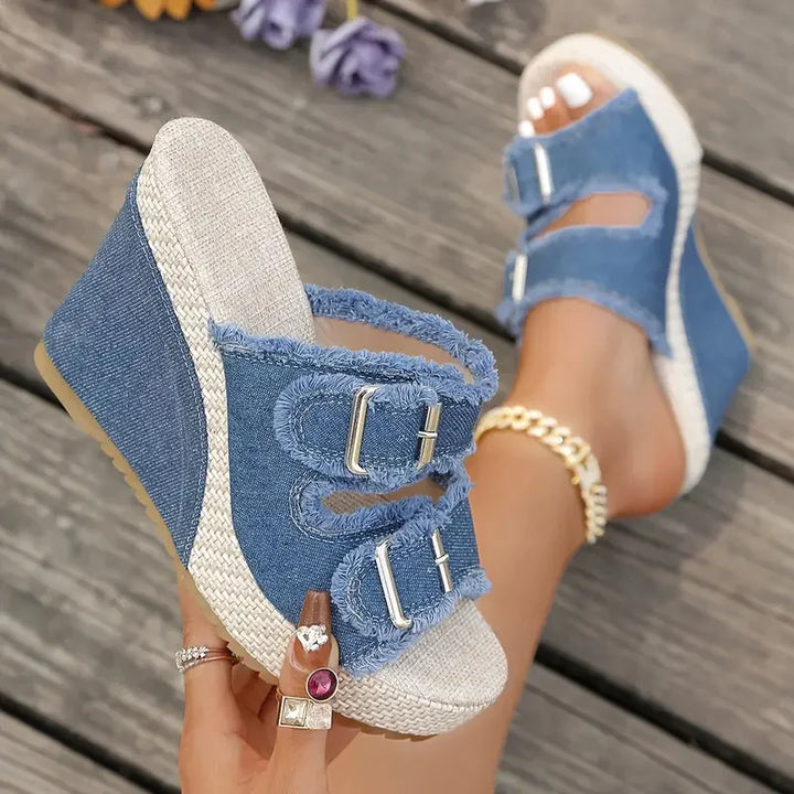 Sandali con zeppa in denim Elara