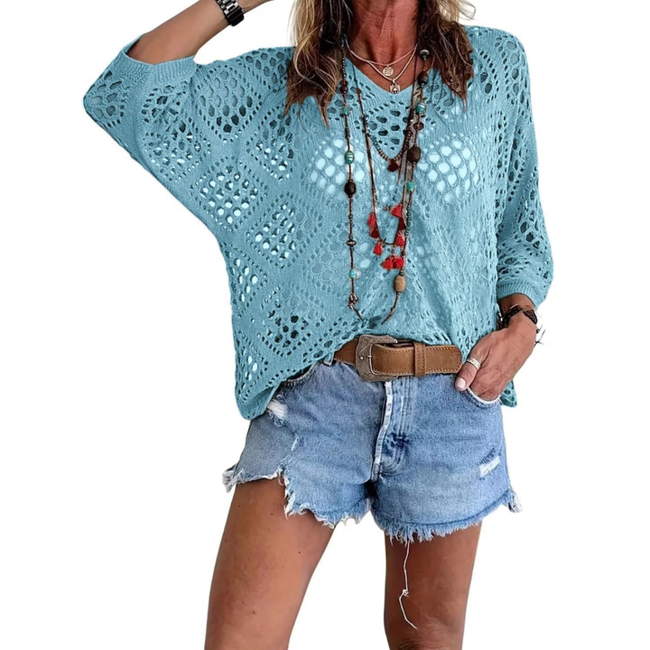 WILLA™ – Top Batwing all'Uncinetto con Motivo a Diamanti Boho