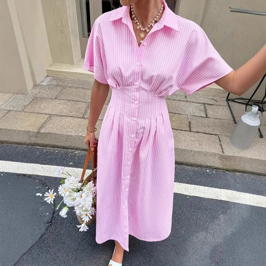 Delphine | Abito a camicia a vita plissettata a righe