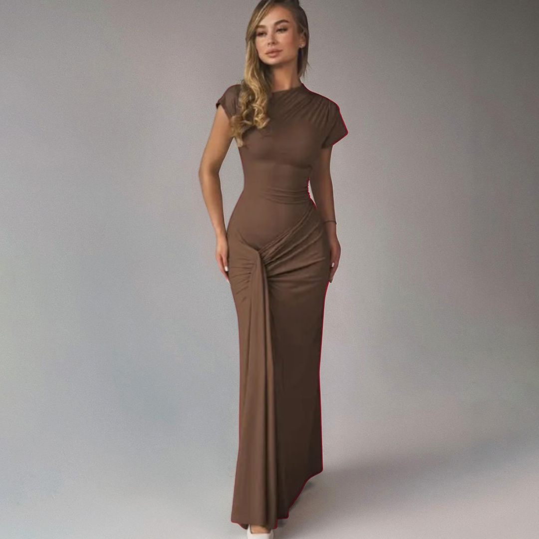 JARA™ - Abito lungo fasciante a portafoglio elegante con drappeggio arricciato