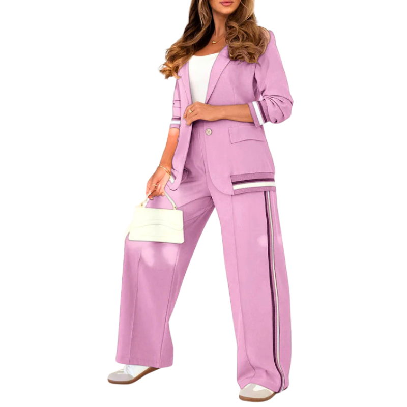SUZETTE™ – Set Top Elegante con Collo a Revers in Patchwork e Pantaloni a Vita Elasticizzata