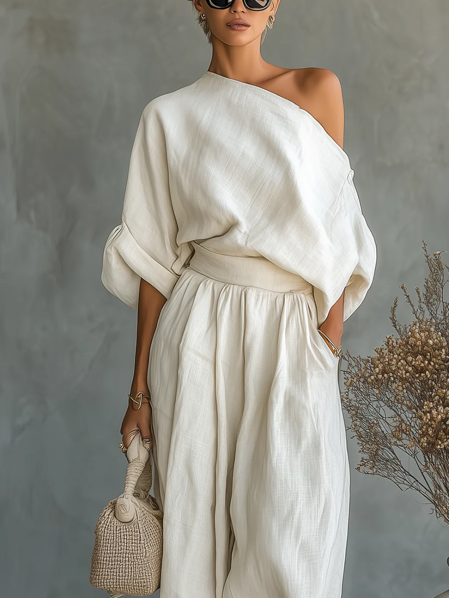 Beatrice | Completo monospalla drappeggiato