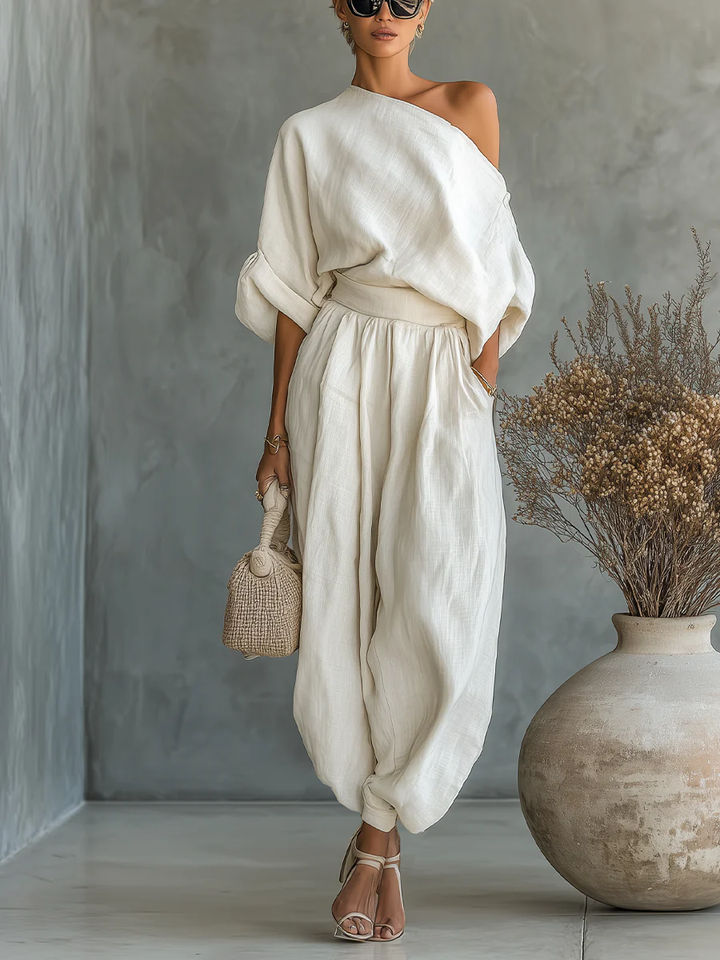 Beatrice | Completo monospalla drappeggiato