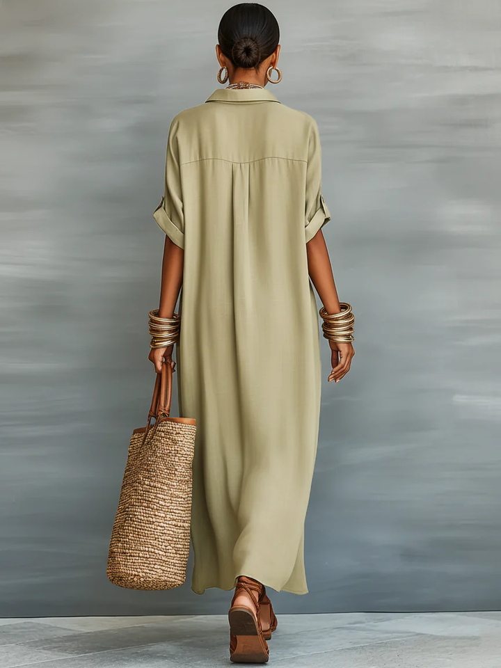 Manuela | Minimalist Olive Green Long Dress