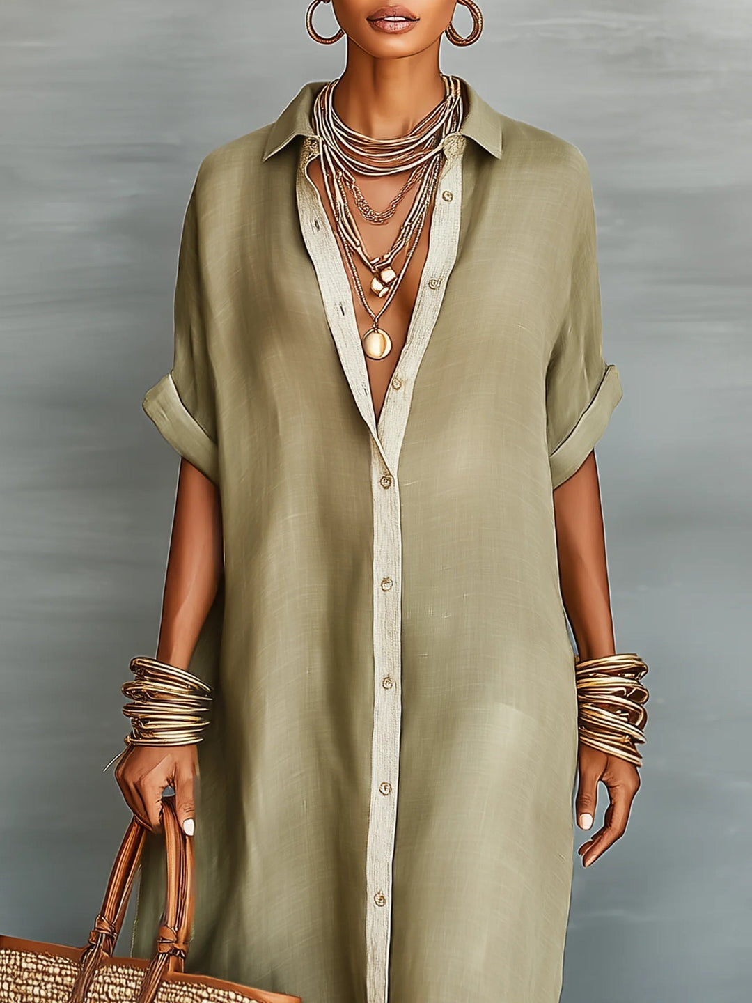Manuela | Minimalist Olive Green Long Dress