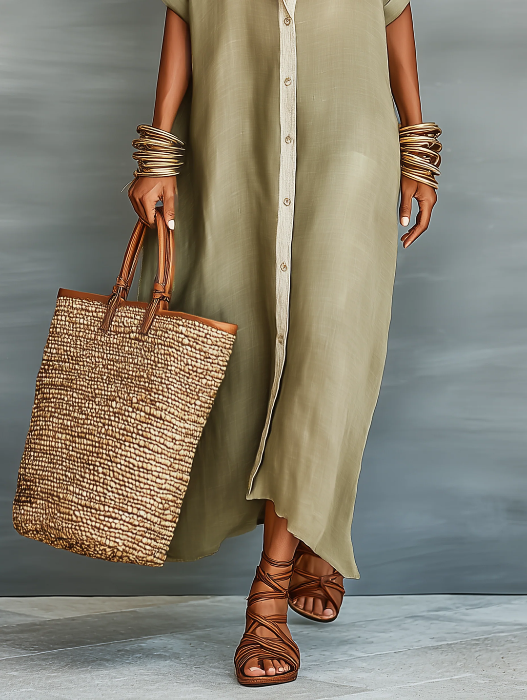 Manuela | Minimalist Olive Green Long Dress