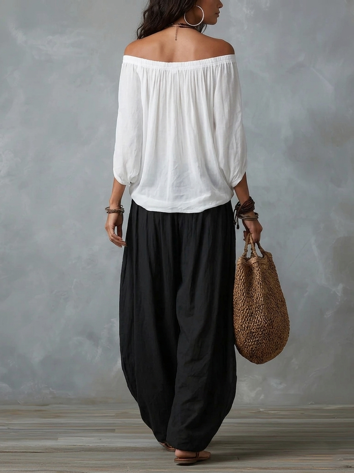 Alba | Completo Bianco Spalle Scoperte con Pantalone Lanterna