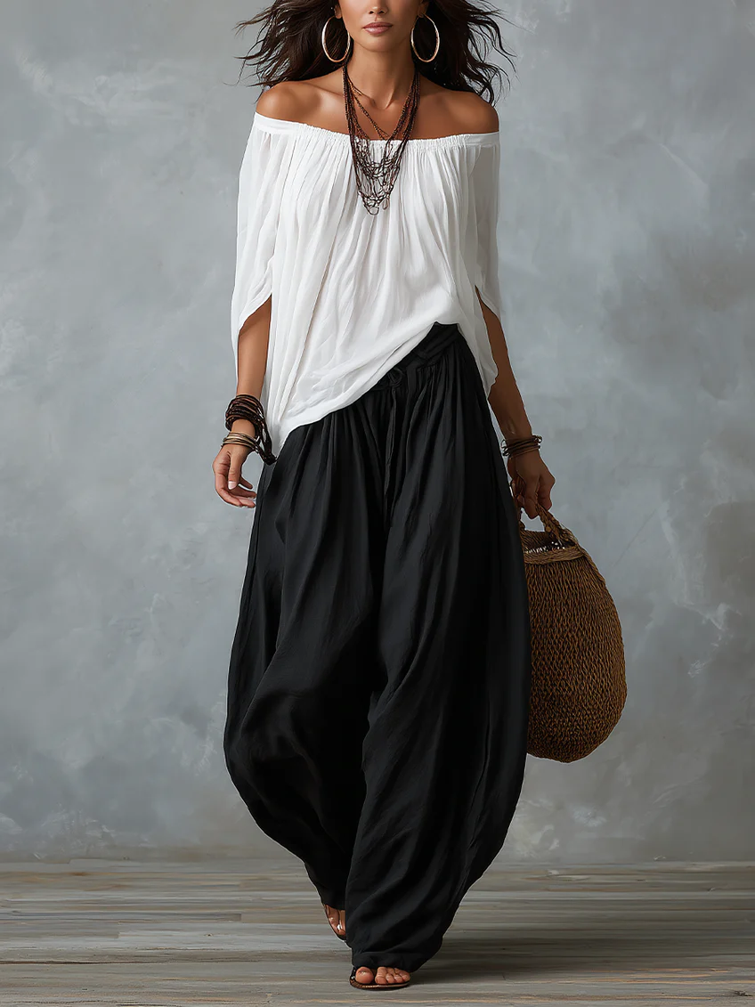 Alba | Completo Bianco Spalle Scoperte con Pantalone Lanterna
