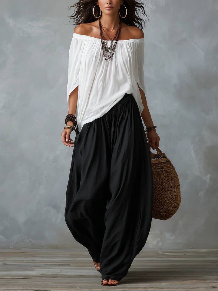 Alba | Completo Bianco Spalle Scoperte con Pantalone Lanterna