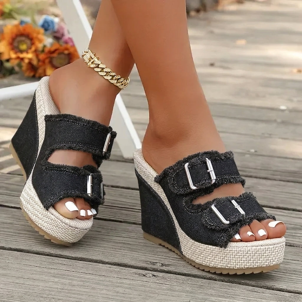 Sandali con zeppa in denim Elara