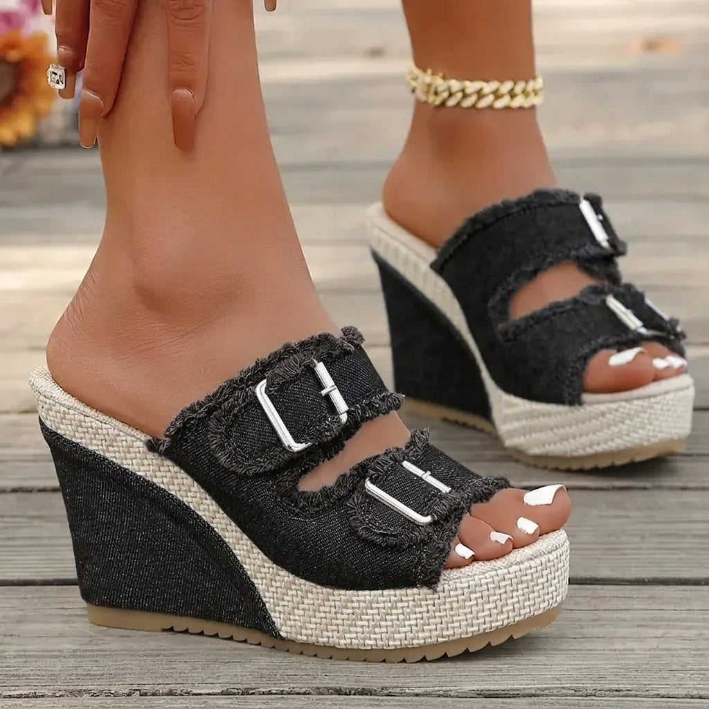 Sandali con zeppa in denim Elara