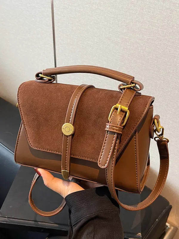 MARLYNN™ - Borsa a tracolla/bandoliera piccola quadrata stile vintage con cuciture a contrasto