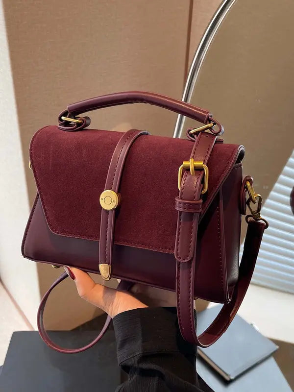 MARLYNN™ - Borsa a tracolla/bandoliera piccola quadrata stile vintage con cuciture a contrasto