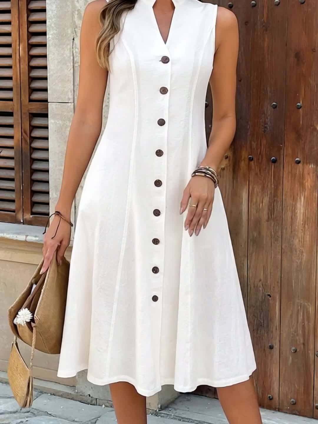 Valentina | Abito midi senza maniche con bottoni sul davanti