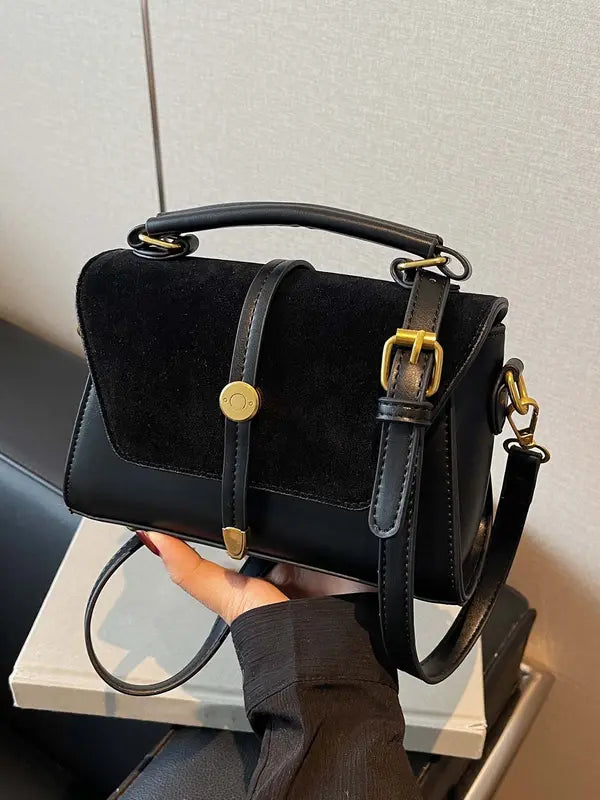 MARLYNN™ - Borsa a tracolla/bandoliera piccola quadrata stile vintage con cuciture a contrasto