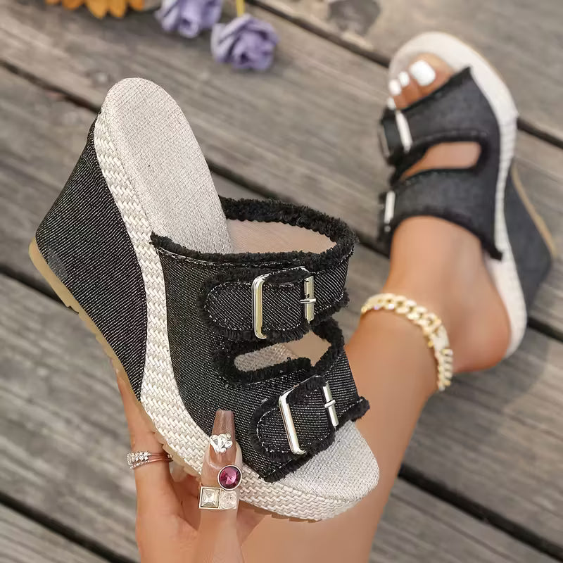 Sandali con zeppa in denim Elara