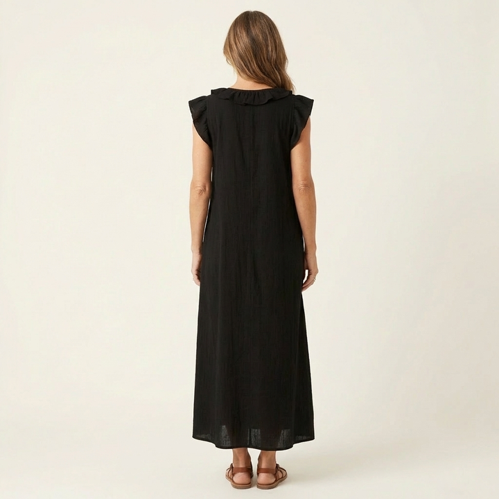 Josette | Vestito lungo in lino con scollo a V e balze