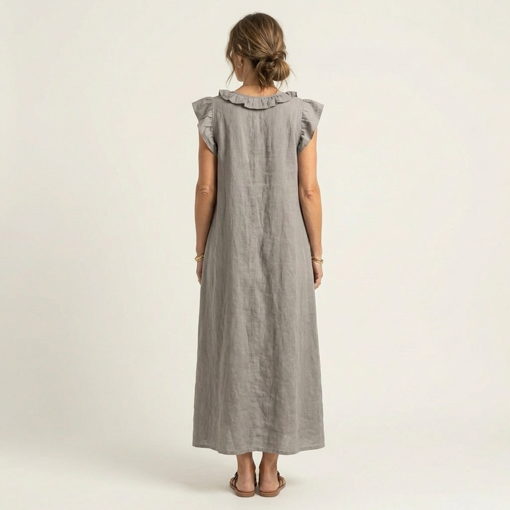 Josette | Vestito lungo in lino con scollo a V e balze