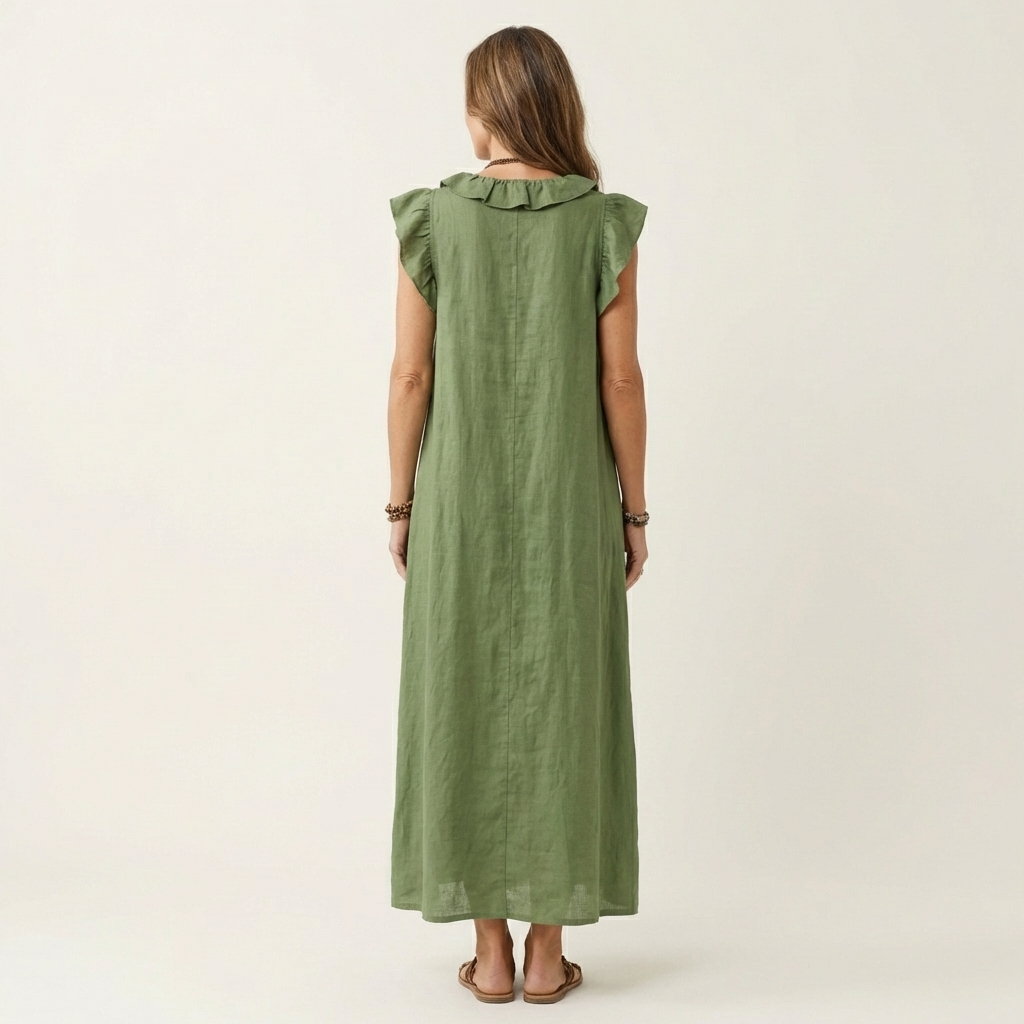 Josette | Vestito lungo in lino con scollo a V e balze