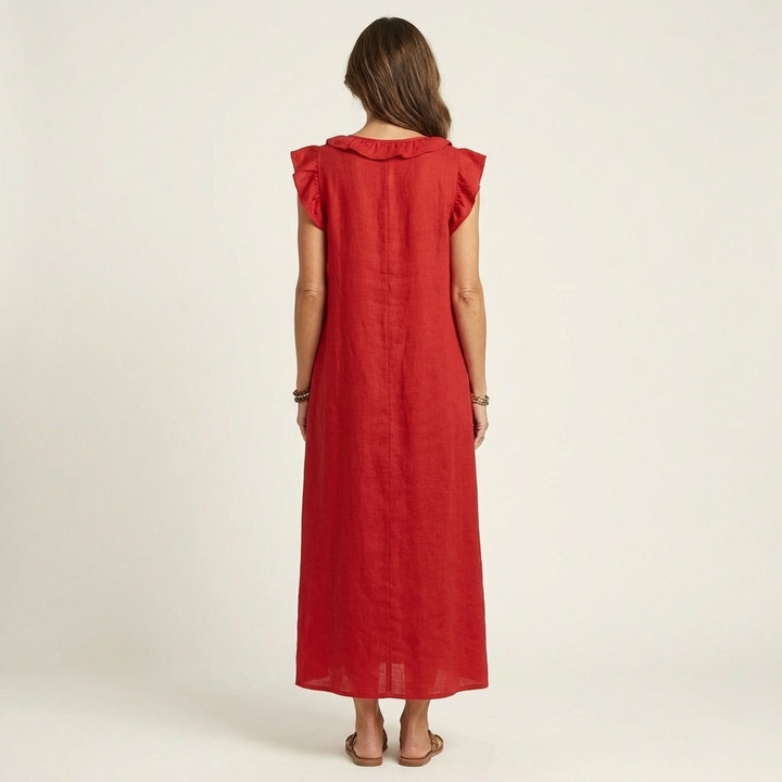 Josette | Vestito lungo in lino con scollo a V e balze