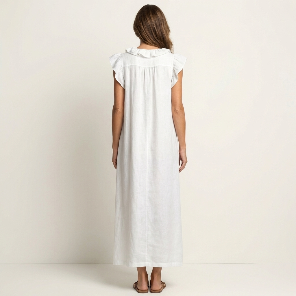 Josette | Vestito lungo in lino con scollo a V e balze