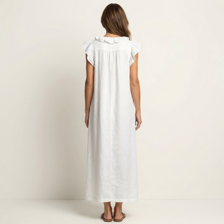 Josette | Vestito lungo in lino con scollo a V e balze