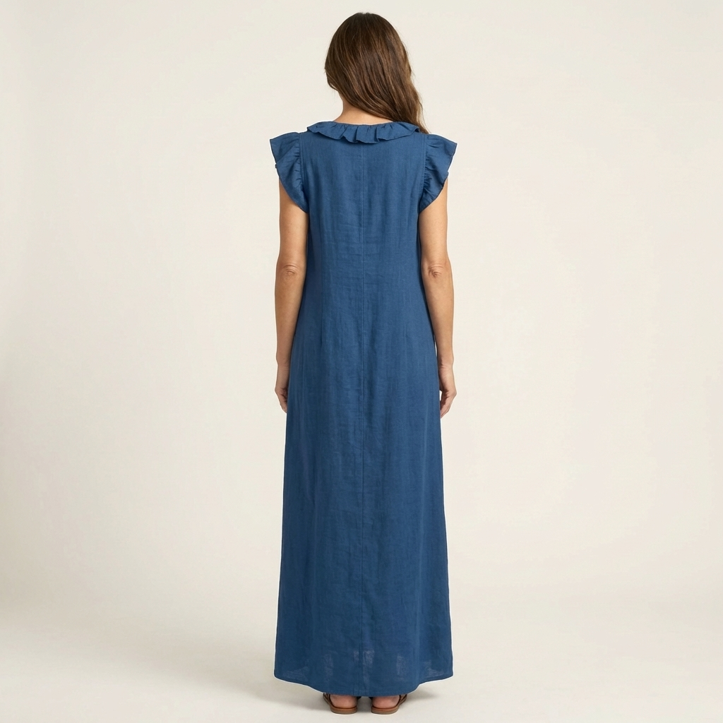 Josette | Vestito lungo in lino con scollo a V e balze