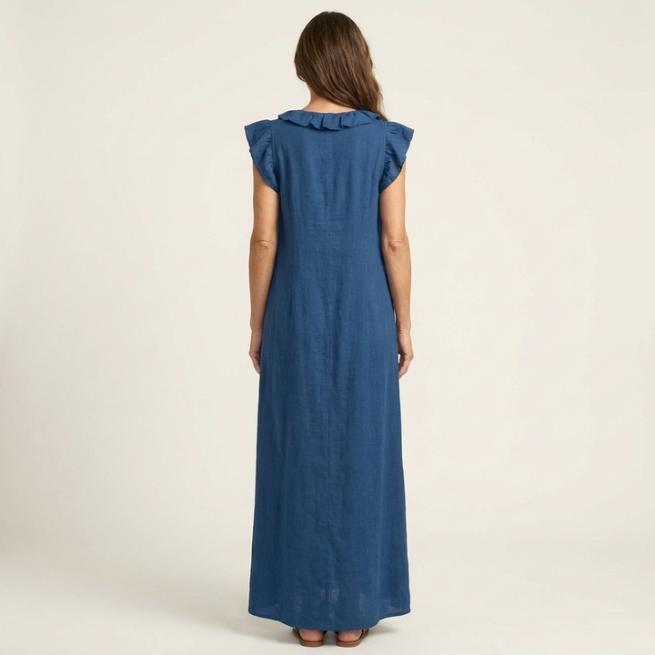 Josette | Vestito lungo in lino con scollo a V e balze