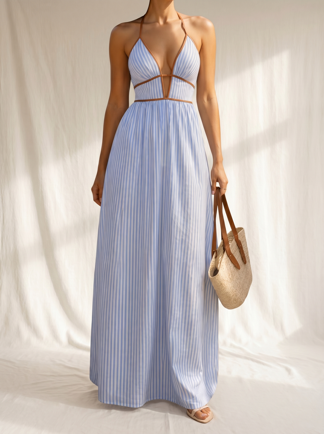 Laurina | Abito Lungo a Righe con Scollo Cut-out