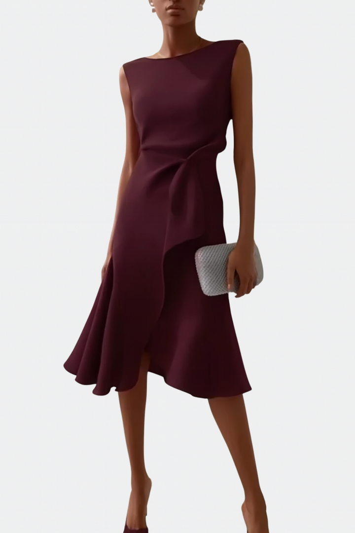 Rosalind | Draped Asymmetric Midi Dress