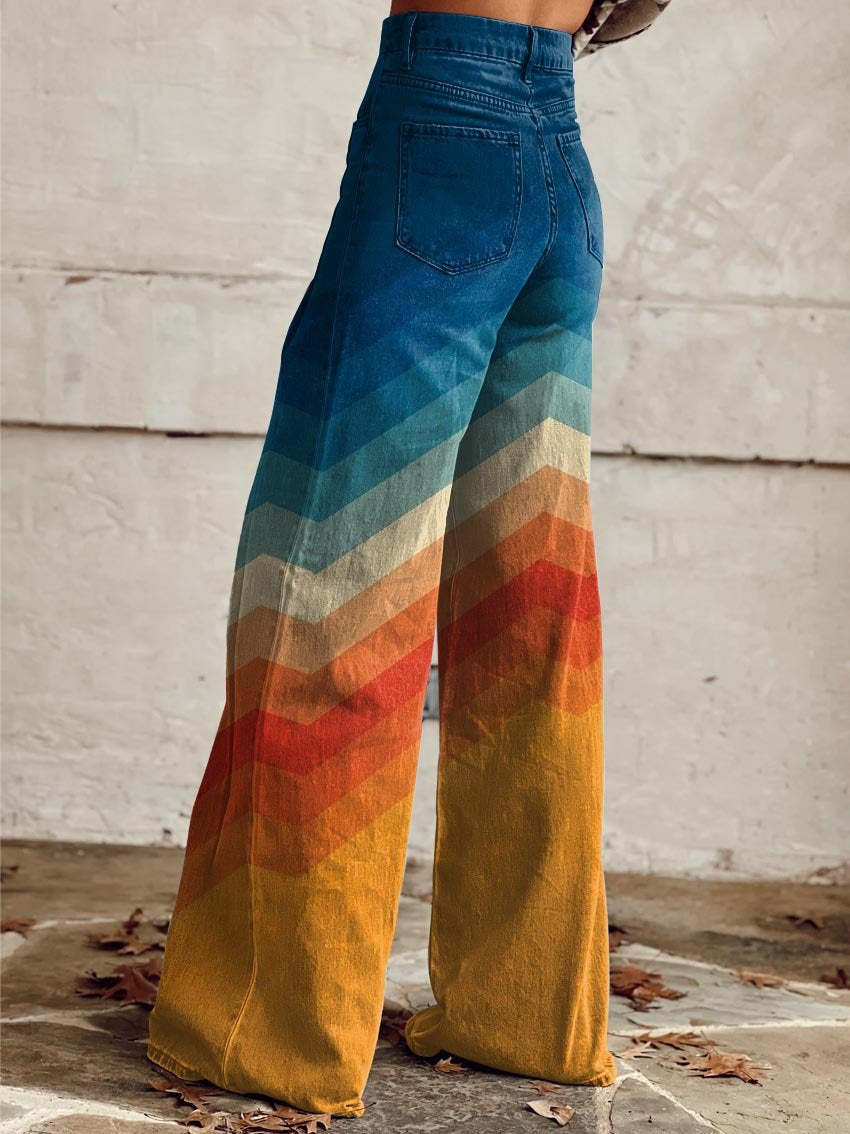 CALLIE™ - Pantaloni a palazzo con motivo chevron rétro
