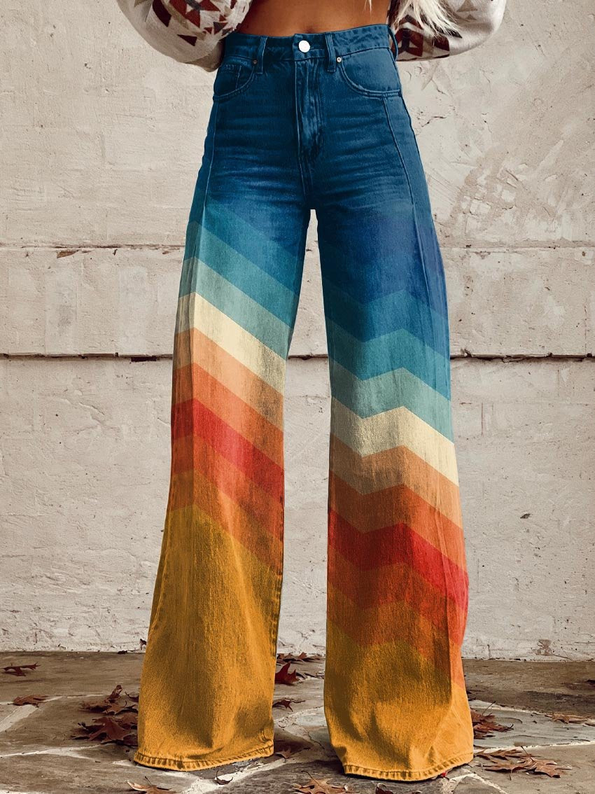 CALLIE™ - Pantaloni a palazzo con motivo chevron rétro