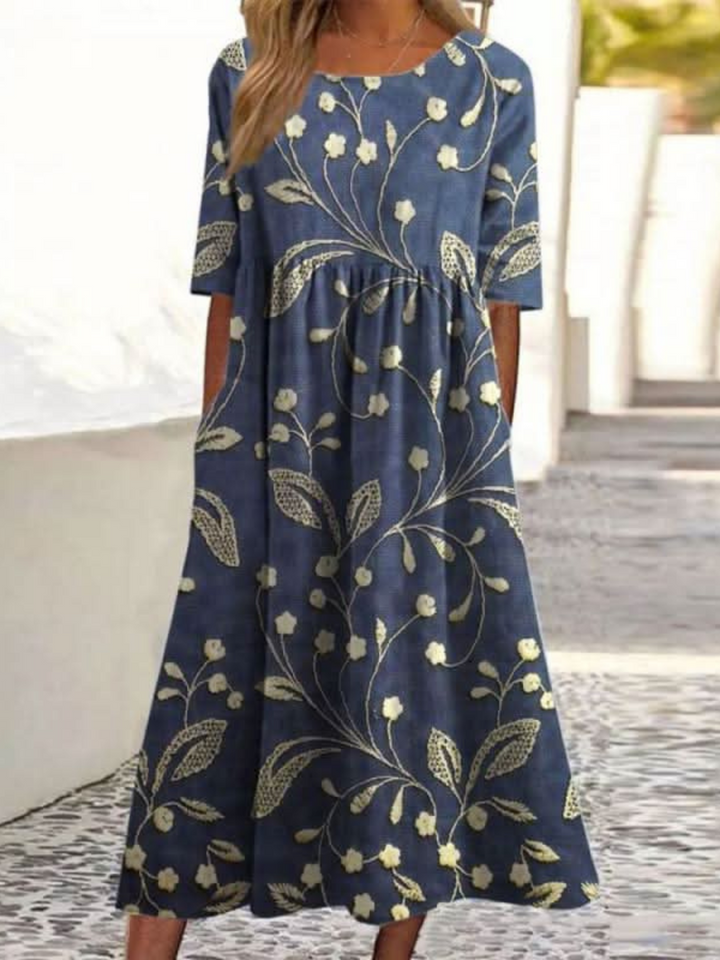 Louisa | Abito Midi Botanico con Arricciature
