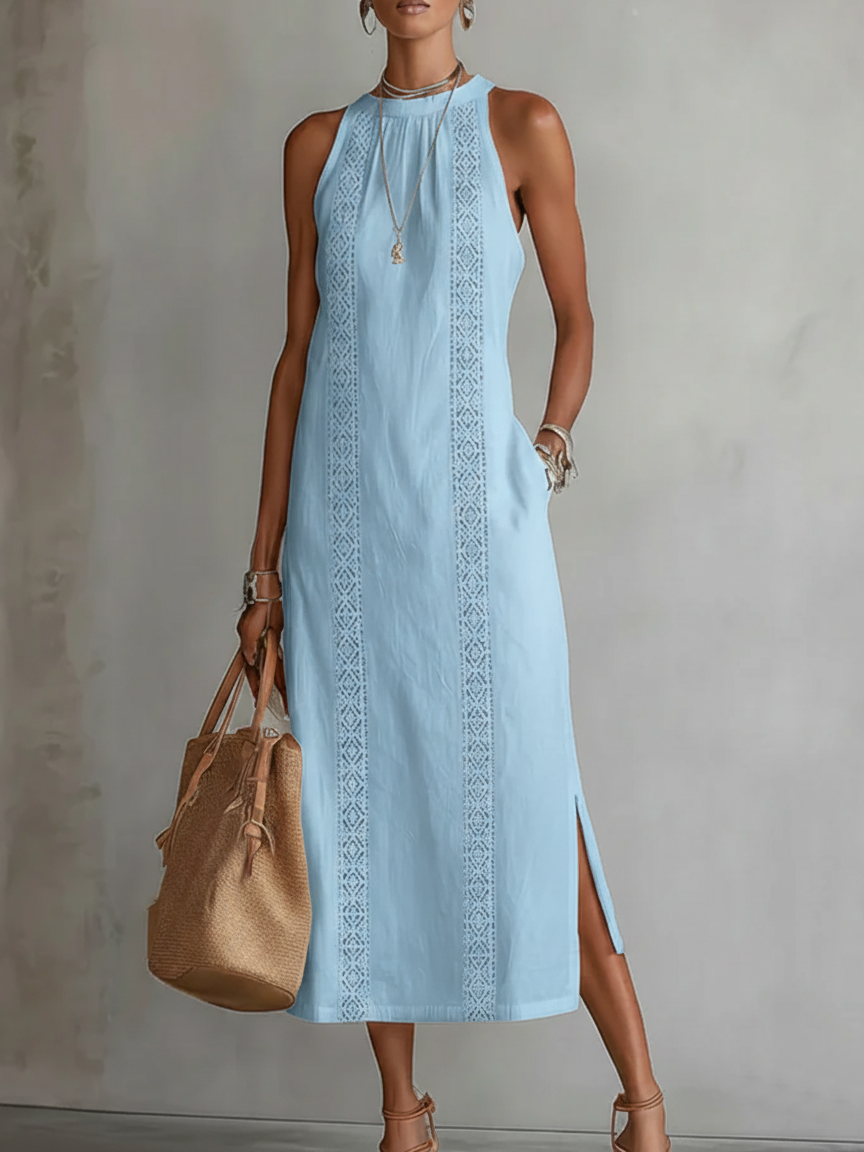 Lorna | Linen Midi Dress with Mao Collar