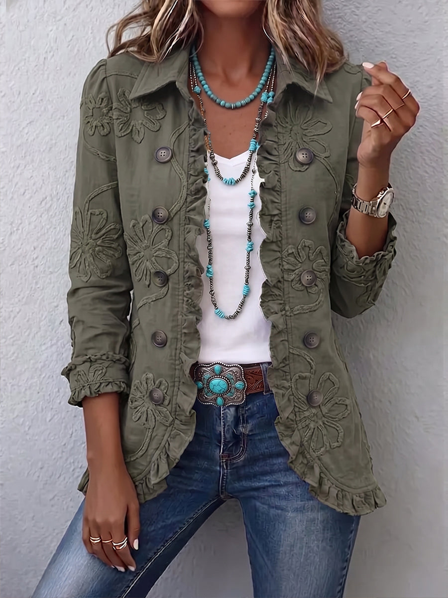 Floral Embroidered Ruffle-Trim Jacket