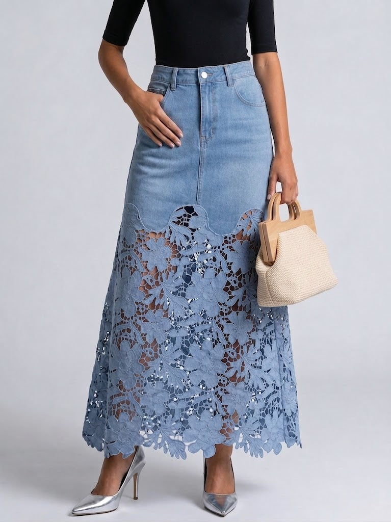 Grace | Denim Lace Skirt
