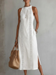 Lorna | Linen Midi Dress with Mao Collar
