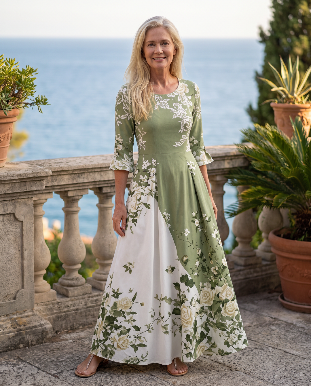 Abito lungo Sage Garden Rose con tasche