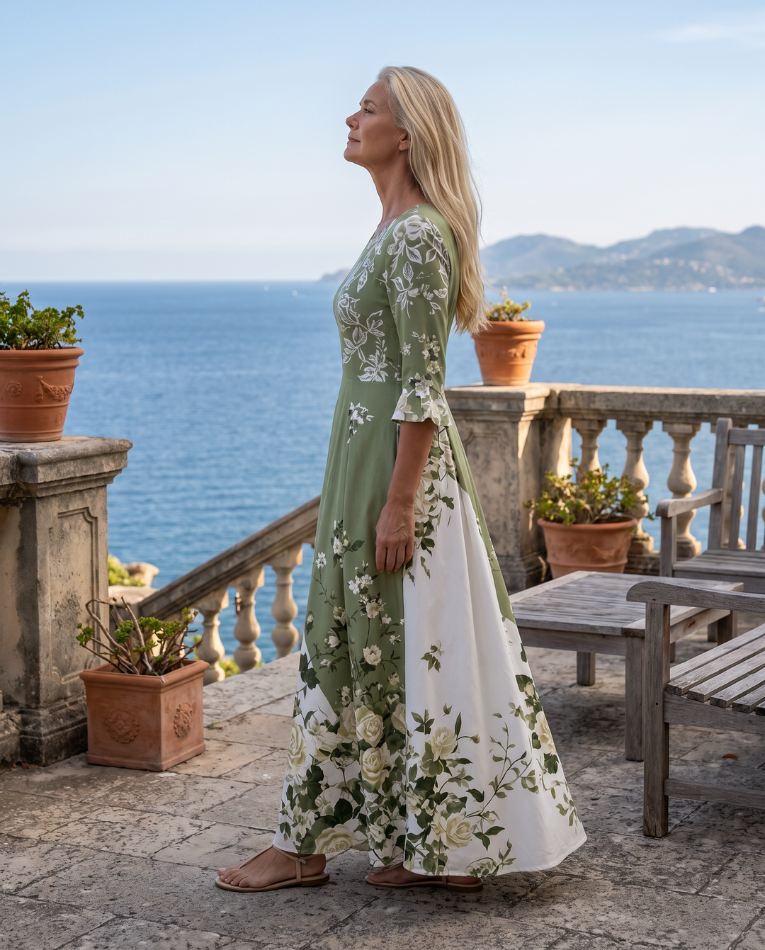 Abito lungo Sage Garden Rose con tasche