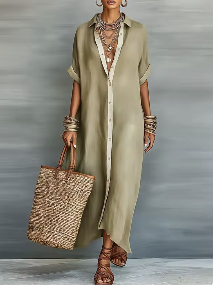 Manuela | Minimalist Olive Green Long Dress