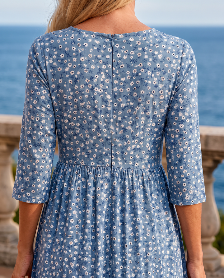 Abito midi floreale Blue Meadow facile da indossare